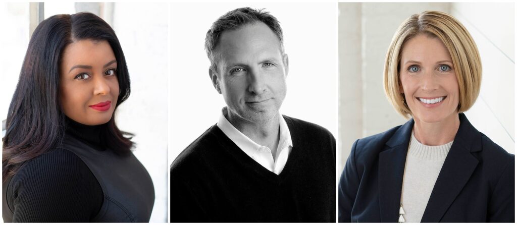 Three professional headshot examples photographed by Meghan Doll.