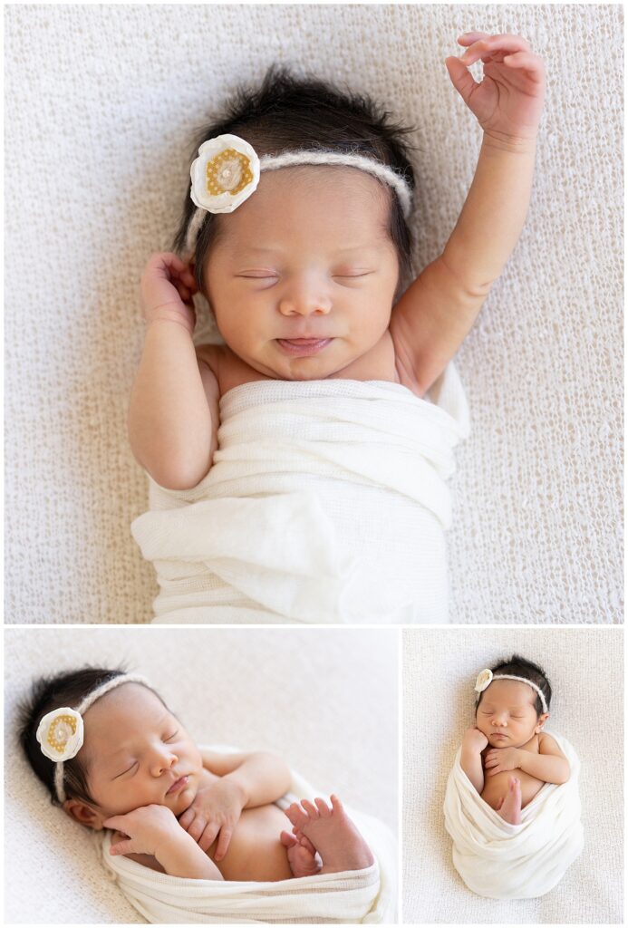 Newborn Baby Girl in White with Headband