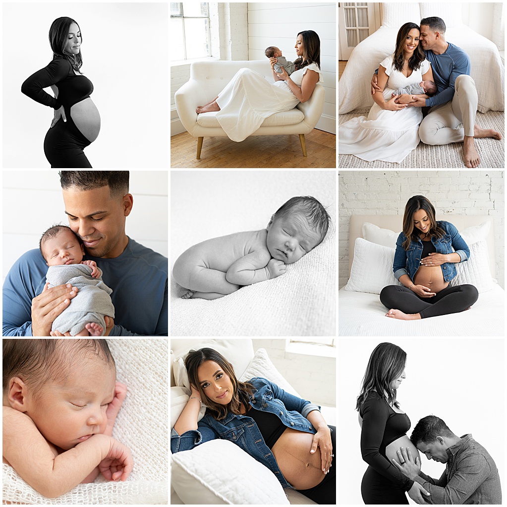 collage of images from maternity and newborn photography sessions